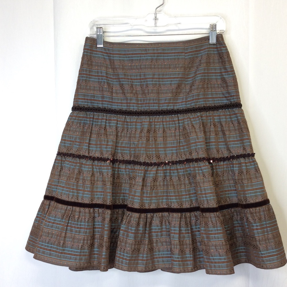 Nanette Lepore Brown Tiered Skirt Beads Velour  2